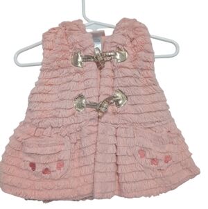 Little Lass Pink Furry Hoodie Vest with Heart Accents Baby Girl Size 6-9 Months